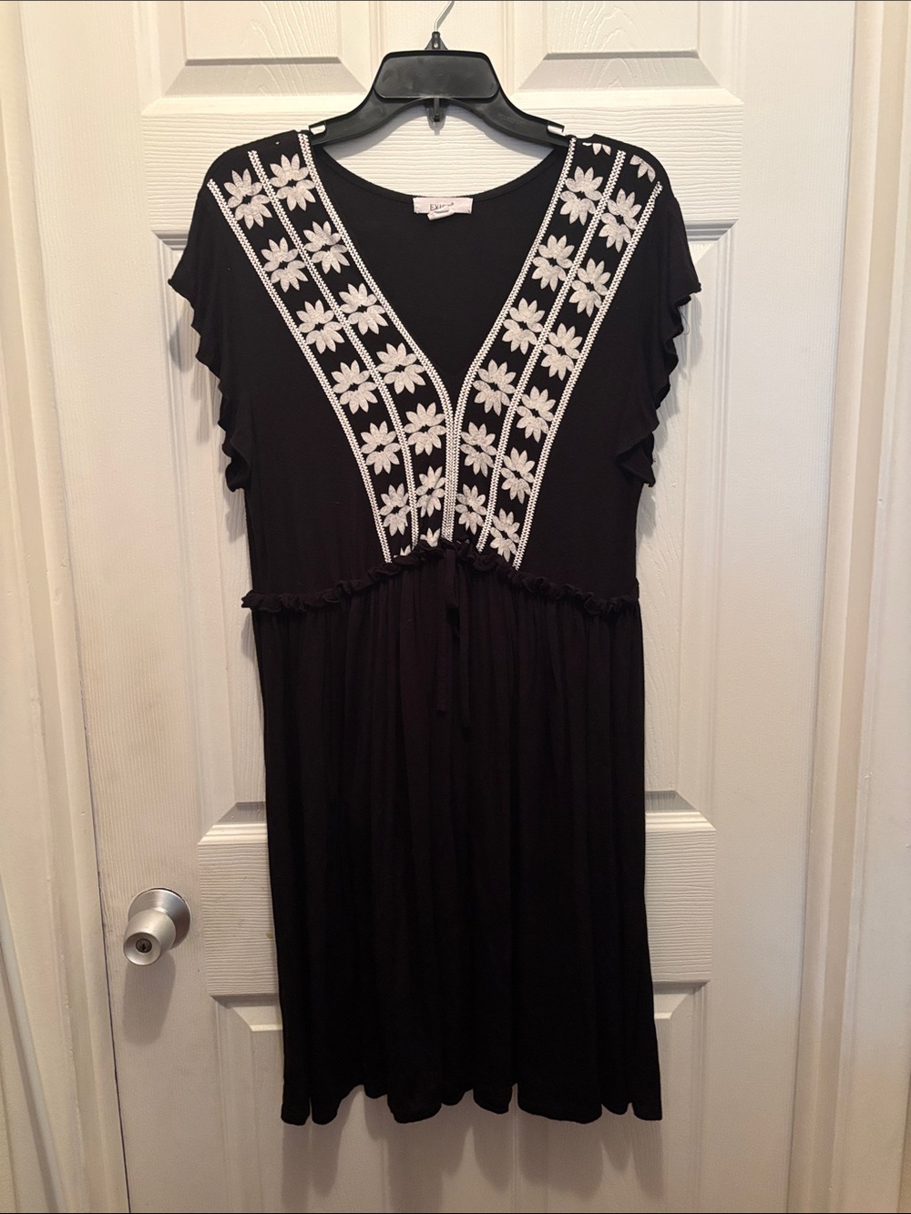 Exist Black Mini Dress with White Floral Embroidery